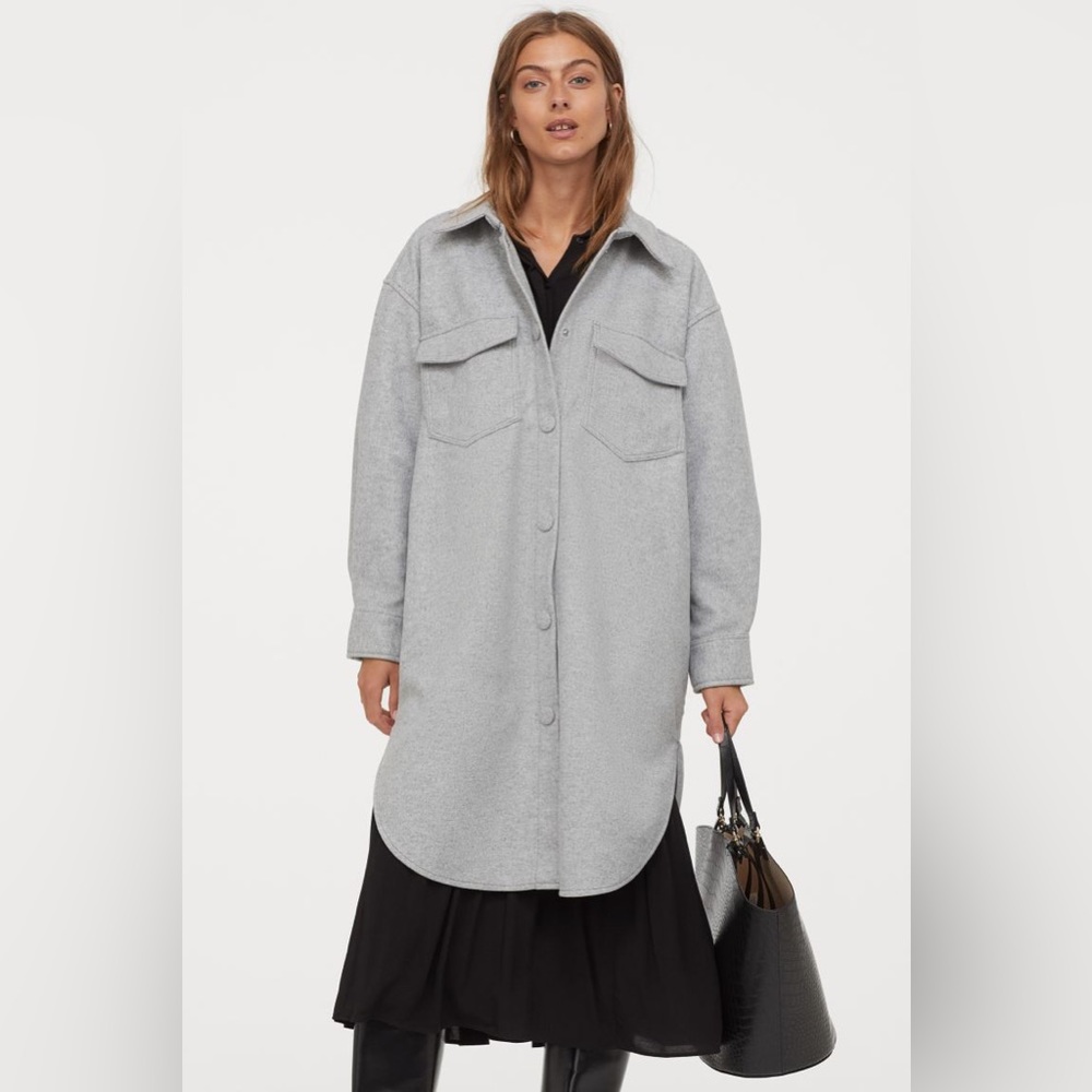 H&M light grey fleece shacket dress